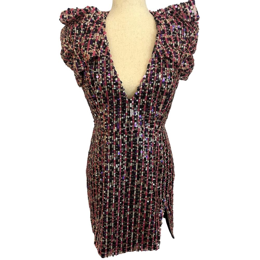 Showpo Charice Multi Sequins Pleat Shoulder Mini Dress in Multi Pink